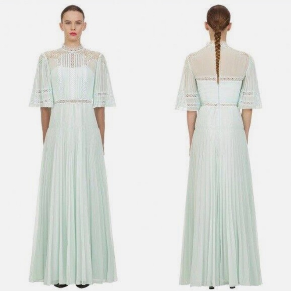 Self Portrait Mint Lace Panel Maxi Dress